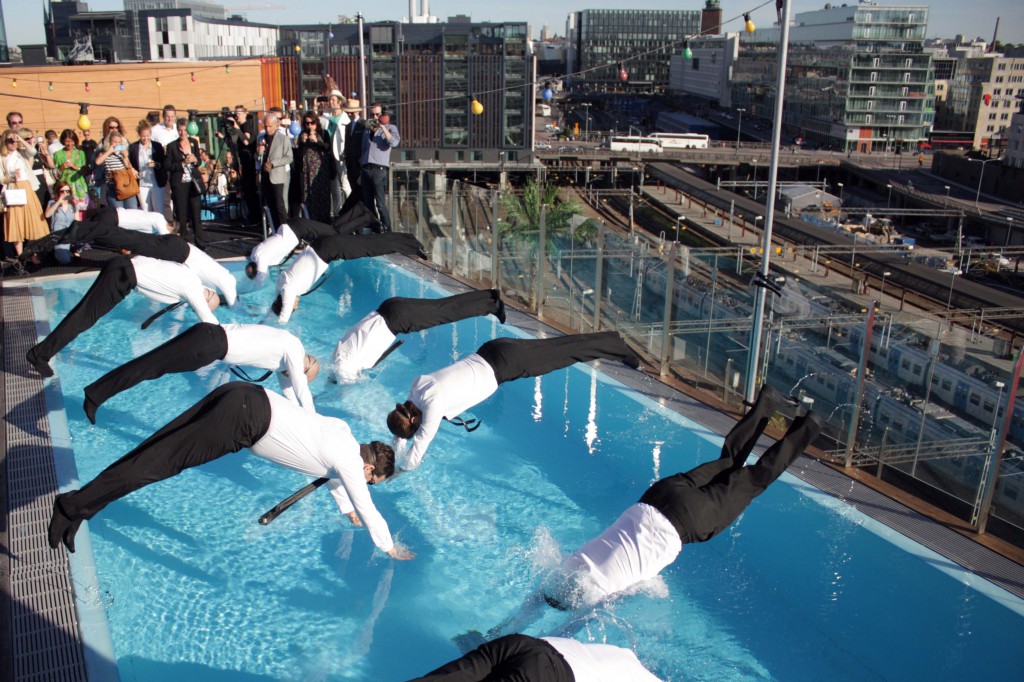 Performance on a rooftop hotel pool in 2012